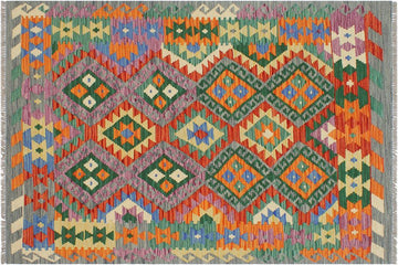 Flat Weave Kilim, Antique, Navaho, Vintage, Handmade, Geometric Kilim Gray Rust Hand-Woven Rectangle 100% Wool Area Rug 3 x 5